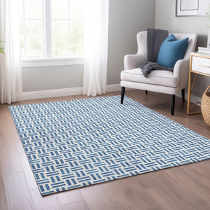 HomeRoots 5' Stylish Denim Blue and Ivory Geometric Area Rug for Indoor and Outdoor Spaces - Easy Care! 9' X 12' 614741