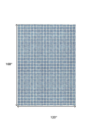 HomeRoots 5' Stylish Denim Blue and Ivory Geometric Area Rug for Indoor and Outdoor Spaces - Easy Care! 10' X 14' 614742