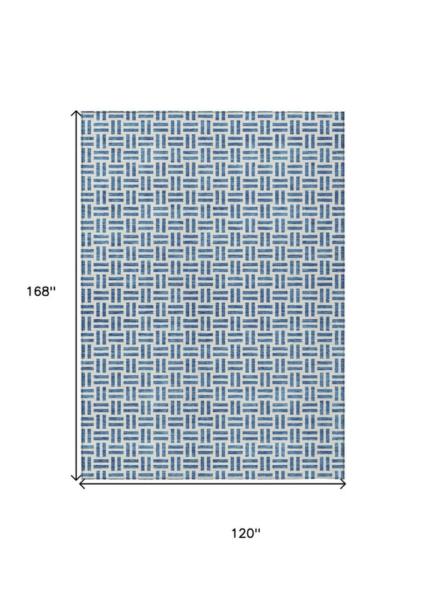 HomeRoots 5' Stylish Denim Blue and Ivory Geometric Area Rug for Indoor and Outdoor Spaces - Easy Care! 10' X 14' 614742