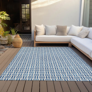 HomeRoots 5' Stylish Denim Blue and Ivory Geometric Area Rug for Indoor and Outdoor Spaces - Easy Care! 10' X 14' 614742