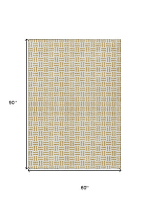 HomeRoots 5' Stylish Gold and Ivory Geometric Indoor Outdoor Area Rug – Durable, Washable, and Versatile Design 5' X 8' 614744