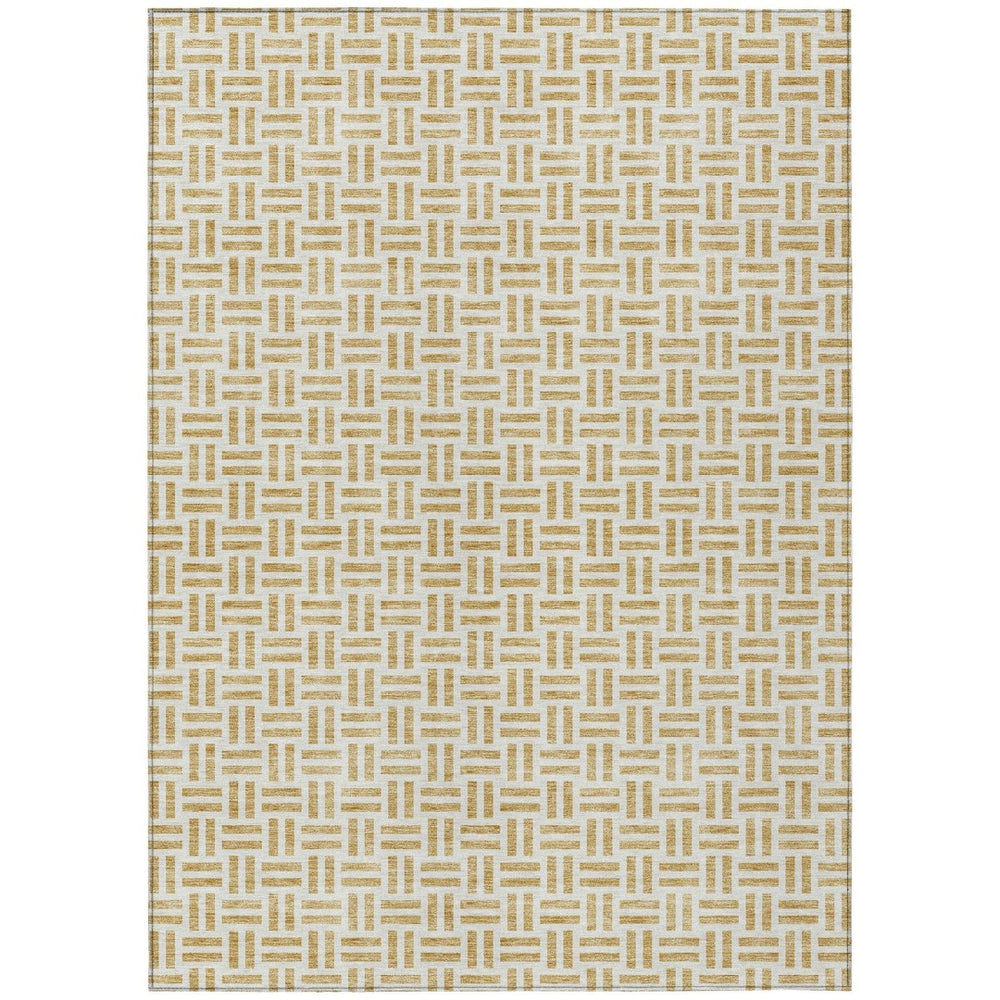 HomeRoots 5' Stylish Gold and Ivory Geometric Indoor Outdoor Area Rug – Durable, Washable, and Versatile Design 5' X 8' 614744