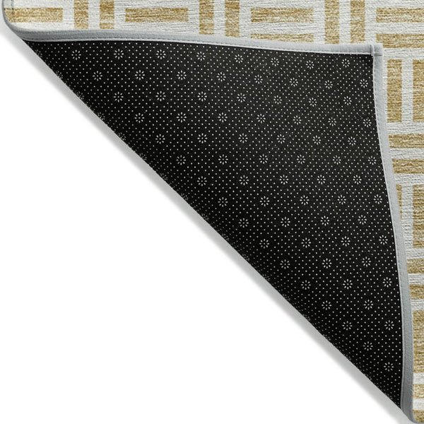 HomeRoots 5' Stylish Gold and Ivory Geometric Indoor Outdoor Area Rug – Durable, Washable, and Versatile Design 5' X 8' 614744