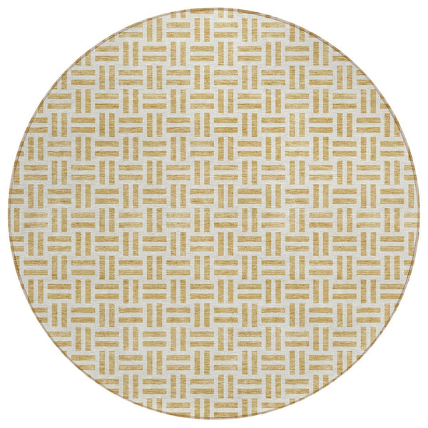 HomeRoots 5' Stylish Gold and Ivory Geometric Indoor Outdoor Area Rug – Durable, Washable, and Versatile Design 8' Round 614745
