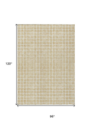 HomeRoots 5' Stylish Gold and Ivory Geometric Indoor Outdoor Area Rug – Durable, Washable, and Versatile Design 8' X 10' 614746