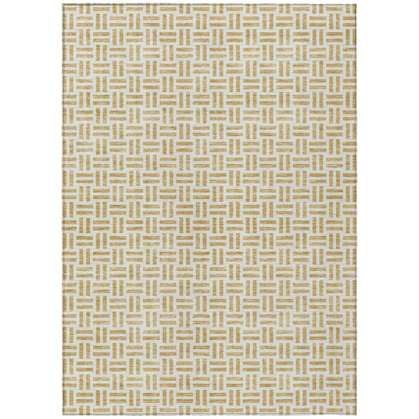 HomeRoots 5' Stylish Gold and Ivory Geometric Indoor Outdoor Area Rug – Durable, Washable, and Versatile Design 8' X 10' 614746