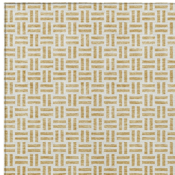 HomeRoots 5' Stylish Gold and Ivory Geometric Indoor Outdoor Area Rug – Durable, Washable, and Versatile Design 8' X 10' 614746