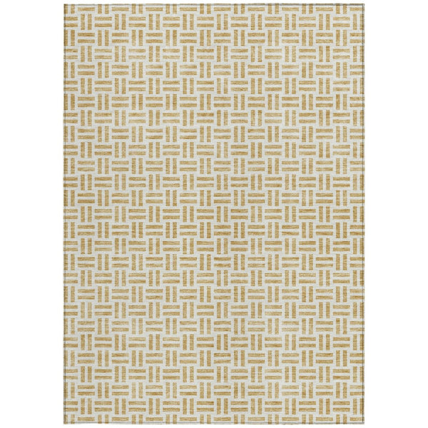 HomeRoots 5' Stylish Gold and Ivory Geometric Indoor Outdoor Area Rug – Durable, Washable, and Versatile Design 9' X 12' 614747