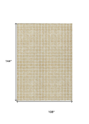 HomeRoots 5' Stylish Gold and Ivory Geometric Indoor Outdoor Area Rug – Durable, Washable, and Versatile Design 9' X 12' 614747