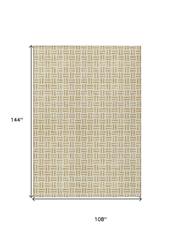 HomeRoots 5' Stylish Gold and Ivory Geometric Indoor Outdoor Area Rug – Durable, Washable, and Versatile Design 9' X 12' 614747