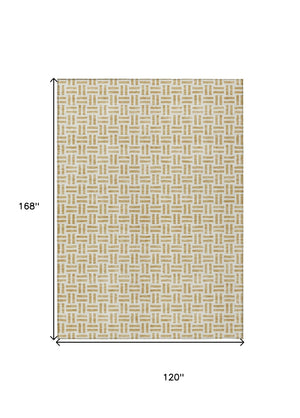 HomeRoots 5' Stylish Gold and Ivory Geometric Indoor Outdoor Area Rug – Durable, Washable, and Versatile Design 10' X 14' 614748