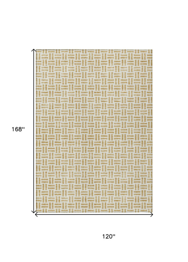 HomeRoots 5' Stylish Gold and Ivory Geometric Indoor Outdoor Area Rug – Durable, Washable, and Versatile Design 10' X 14' 614748