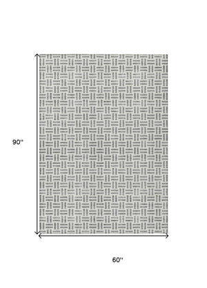 HomeRoots 5' Gray and Ivory Geometric Washable Area Rug – Stylish, Durable, and Ideal for Indoor or Outdoor Spaces 5' X 8' 614750