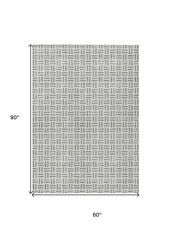HomeRoots 5' Gray and Ivory Geometric Washable Area Rug – Stylish, Durable, and Ideal for Indoor or Outdoor Spaces 5' X 8' 614750