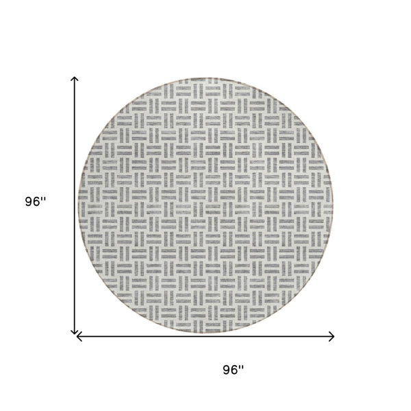 HomeRoots 5' Gray and Ivory Geometric Washable Area Rug – Stylish, Durable, and Ideal for Indoor or Outdoor Spaces 8' Round 614751