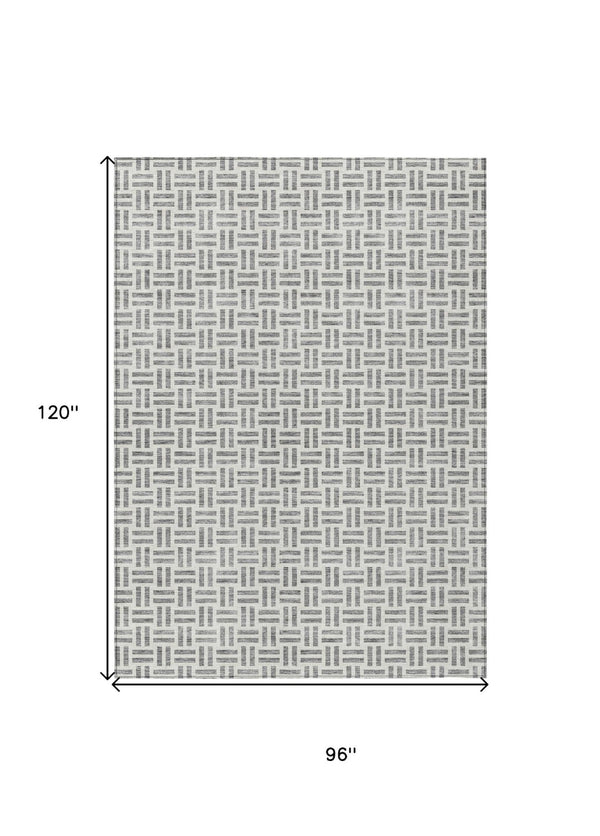HomeRoots 5' Gray and Ivory Geometric Washable Area Rug – Stylish, Durable, and Ideal for Indoor or Outdoor Spaces 8' X 10' 614752