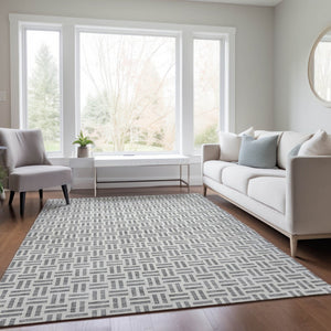 HomeRoots 5' Gray and Ivory Geometric Washable Area Rug – Stylish, Durable, and Ideal for Indoor or Outdoor Spaces 8' X 10' 614752
