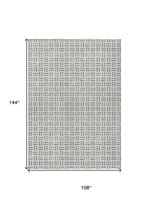 HomeRoots 5' Gray and Ivory Geometric Washable Area Rug – Stylish, Durable, and Ideal for Indoor or Outdoor Spaces 9' X 12' 614753