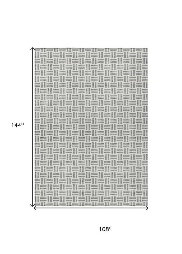 HomeRoots 5' Gray and Ivory Geometric Washable Area Rug – Stylish, Durable, and Ideal for Indoor or Outdoor Spaces 9' X 12' 614753