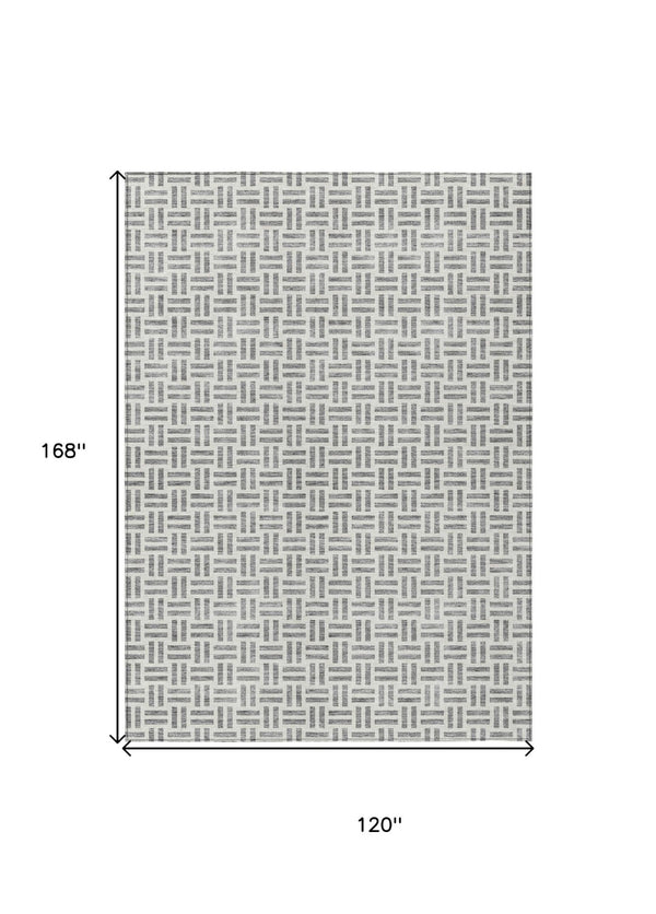 HomeRoots 5' Gray and Ivory Geometric Washable Area Rug – Stylish, Durable, and Ideal for Indoor or Outdoor Spaces 10' X 14' 614754
