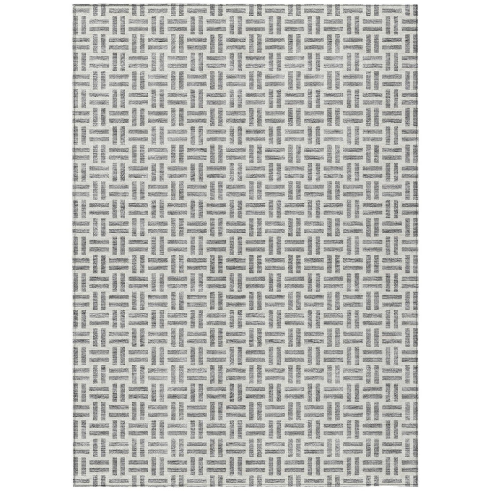 HomeRoots 5' Gray and Ivory Geometric Washable Area Rug – Stylish, Durable, and Ideal for Indoor or Outdoor Spaces 10' X 14' 614754