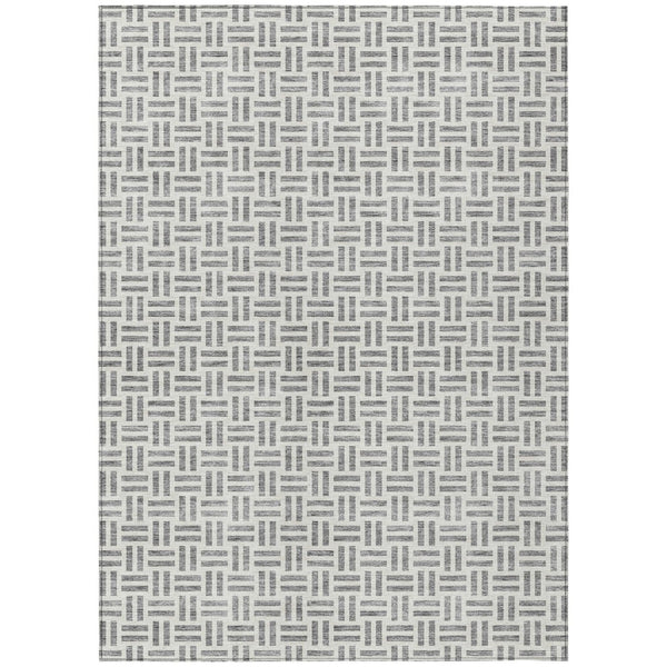 HomeRoots 5' Gray and Ivory Geometric Washable Area Rug – Stylish, Durable, and Ideal for Indoor or Outdoor Spaces 10' X 14' 614754