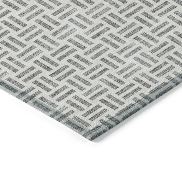 HomeRoots 5' Gray and Ivory Geometric Washable Area Rug – Stylish, Durable, and Ideal for Indoor or Outdoor Spaces 10' X 14' 614754