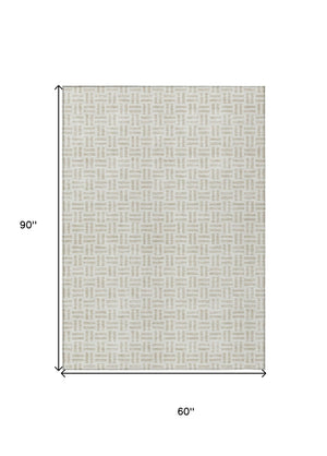 HomeRoots 5' Stylish Ivory and Beige Geometric Area Rug for Indoor and Outdoor Use - Durable & Washable Design 5' X 8' 614756