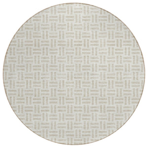 HomeRoots 5' Stylish Ivory and Beige Geometric Area Rug for Indoor and Outdoor Use - Durable & Washable Design 8' Round 614757