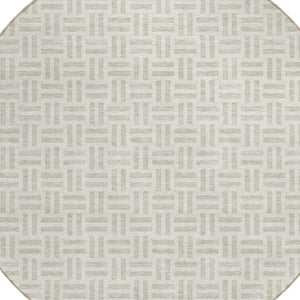 HomeRoots 5' Stylish Ivory and Beige Geometric Area Rug for Indoor and Outdoor Use - Durable & Washable Design 8' Round 614757