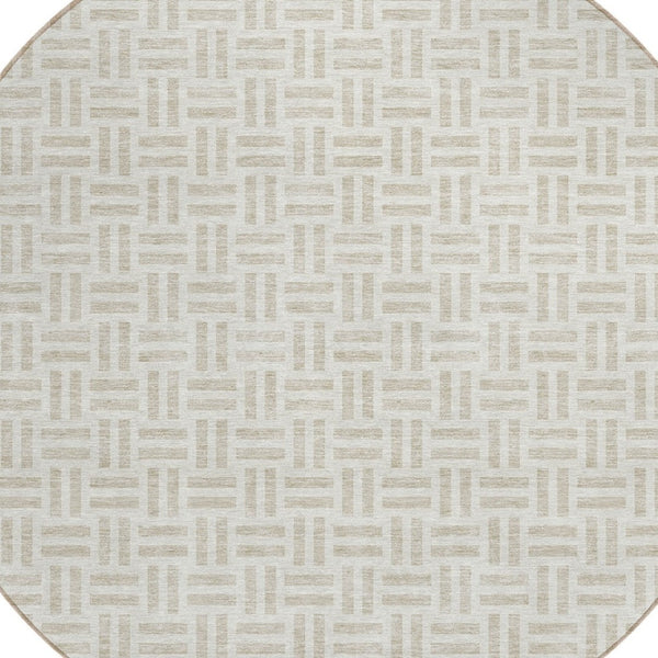 HomeRoots 5' Stylish Ivory and Beige Geometric Area Rug for Indoor and Outdoor Use - Durable & Washable Design 8' Round 614757