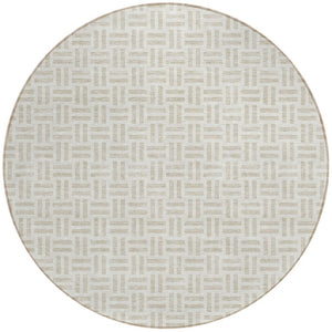 HomeRoots 5' Stylish Ivory and Beige Geometric Area Rug for Indoor and Outdoor Use - Durable & Washable Design 8' Round 614757