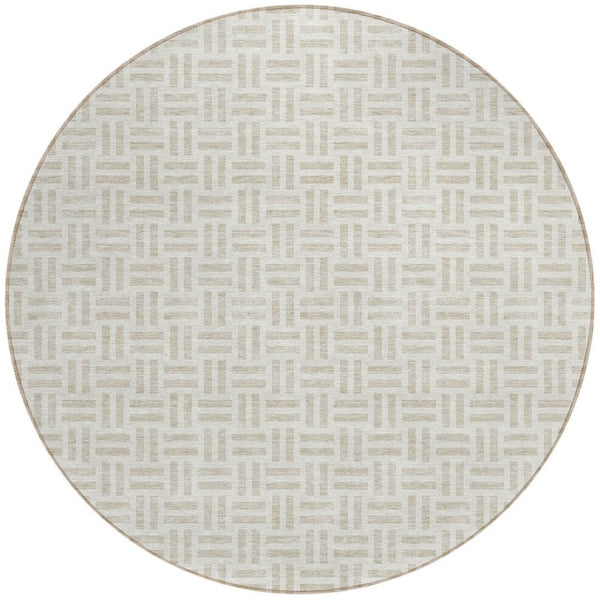HomeRoots 5' Stylish Ivory and Beige Geometric Area Rug for Indoor and Outdoor Use - Durable & Washable Design 8' Round 614757