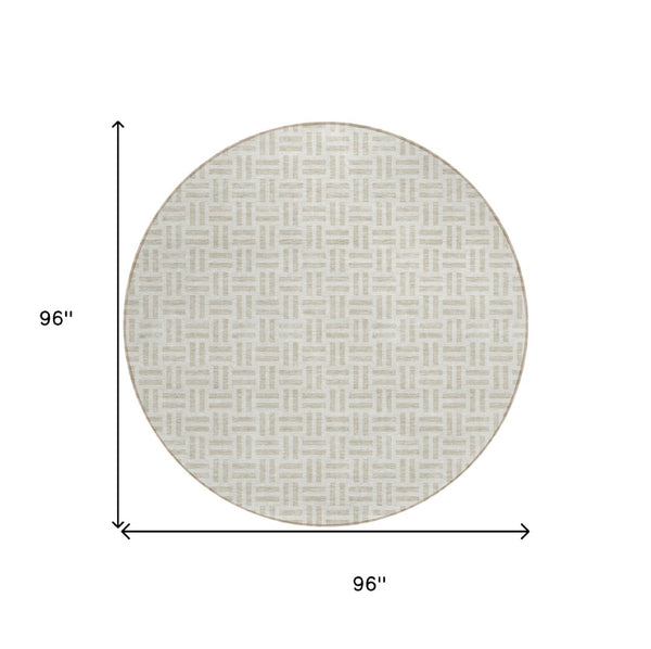 HomeRoots 5' Stylish Ivory and Beige Geometric Area Rug for Indoor and Outdoor Use - Durable & Washable Design 8' Round 614757