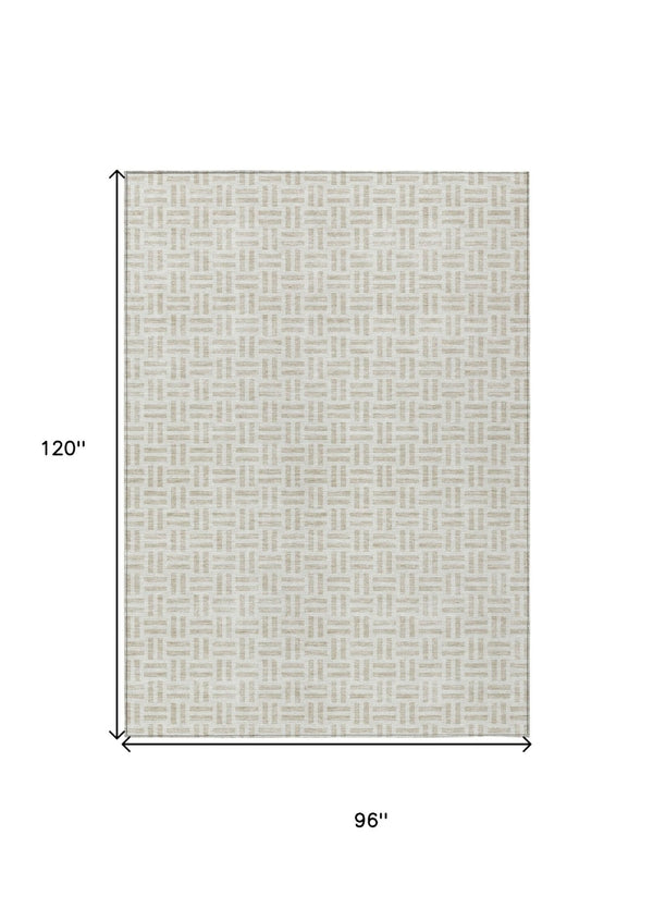 HomeRoots 5' Stylish Ivory and Beige Geometric Area Rug for Indoor and Outdoor Use - Durable & Washable Design 8' X 10' 614758