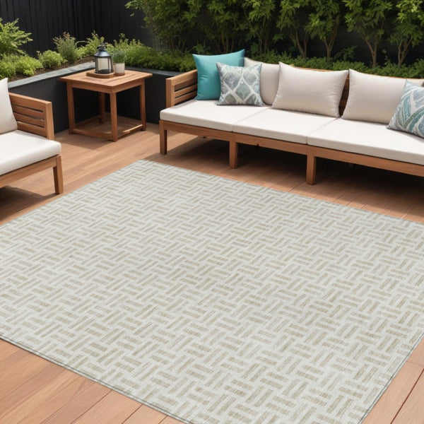 HomeRoots 5' Stylish Ivory and Beige Geometric Area Rug for Indoor and Outdoor Use - Durable & Washable Design 8' X 10' 614758