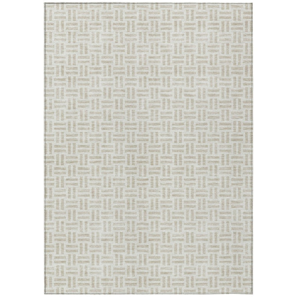 HomeRoots 5' Stylish Ivory and Beige Geometric Area Rug for Indoor and Outdoor Use - Durable & Washable Design 8' X 10' 614758