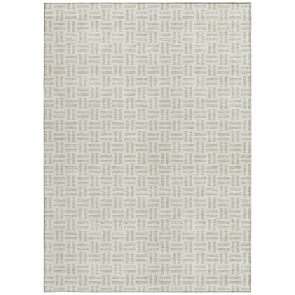 HomeRoots 5' Stylish Ivory and Beige Geometric Area Rug for Indoor and Outdoor Use - Durable & Washable Design 9' X 12' 614759