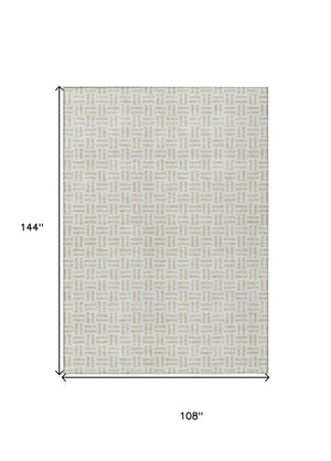HomeRoots 5' Stylish Ivory and Beige Geometric Area Rug for Indoor and Outdoor Use - Durable & Washable Design 9' X 12' 614759