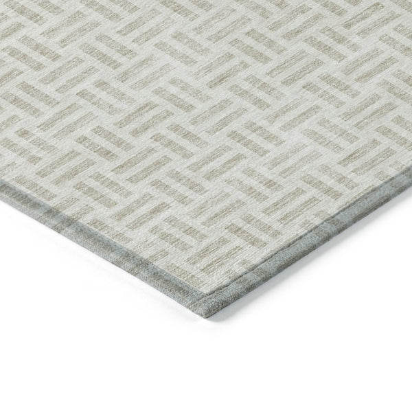 HomeRoots 5' Stylish Ivory and Beige Geometric Area Rug for Indoor and Outdoor Use - Durable & Washable Design 9' X 12' 614759