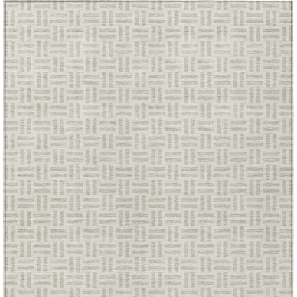 HomeRoots 5' Stylish Ivory and Beige Geometric Area Rug for Indoor and Outdoor Use - Durable & Washable Design 9' X 12' 614759
