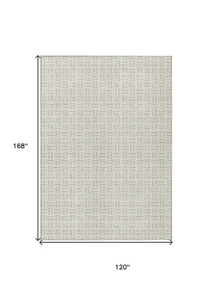 HomeRoots 5' Stylish Ivory and Beige Geometric Area Rug for Indoor and Outdoor Use - Durable & Washable Design 10' X 14' 614760
