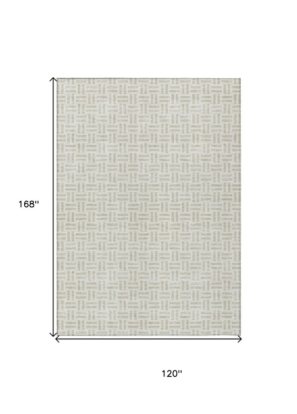 HomeRoots 5' Stylish Ivory and Beige Geometric Area Rug for Indoor and Outdoor Use - Durable & Washable Design 10' X 14' 614760