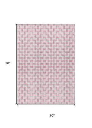 HomeRoots 5' Pink and Ivory Geometric Area Rug - Stylish Indoor/Outdoor Washable Design for Modern Spaces 5' X 8' 614768