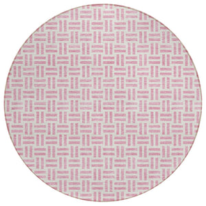 HomeRoots 5' Pink and Ivory Geometric Area Rug - Stylish Indoor/Outdoor Washable Design for Modern Spaces 8' Round 614769