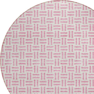 HomeRoots 5' Pink and Ivory Geometric Area Rug - Stylish Indoor/Outdoor Washable Design for Modern Spaces 8' Round 614769