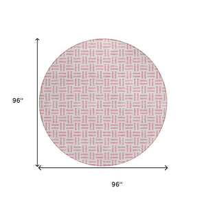HomeRoots 5' Pink and Ivory Geometric Area Rug - Stylish Indoor/Outdoor Washable Design for Modern Spaces 8' Round 614769