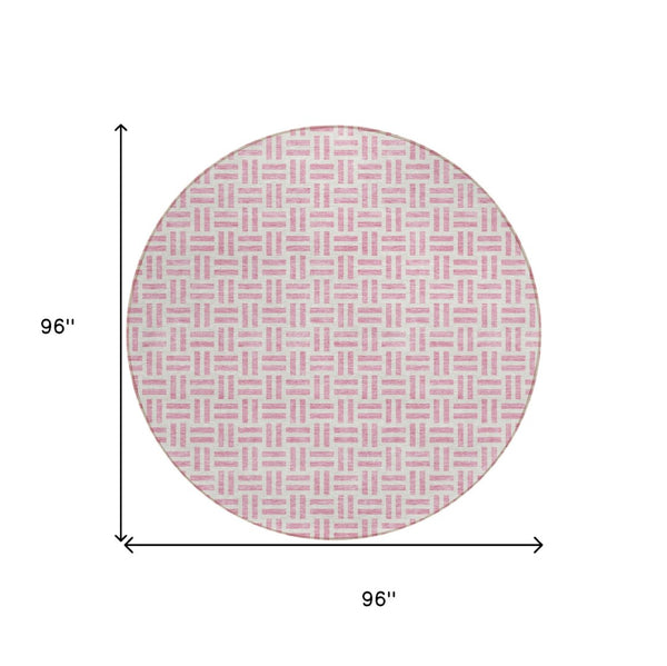 HomeRoots 5' Pink and Ivory Geometric Area Rug - Stylish Indoor/Outdoor Washable Design for Modern Spaces 8' Round 614769