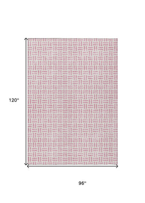 HomeRoots 5' Pink and Ivory Geometric Area Rug - Stylish Indoor/Outdoor Washable Design for Modern Spaces 8' X 10' 614770