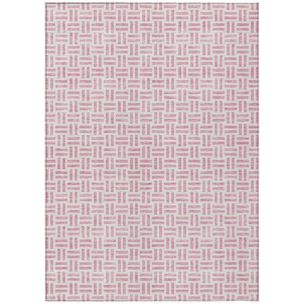 HomeRoots 5' Pink and Ivory Geometric Area Rug - Stylish Indoor/Outdoor Washable Design for Modern Spaces 8' X 10' 614770